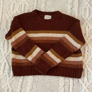 Pink Rose Cropped Striped Sweater